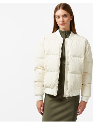 Lacoste Kadın Relaxed Fit Dik Yaka Krem Mont