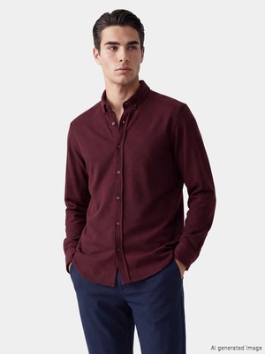 LC Waikiki Bordo Regular Fit Armürlü Erkek Gömlek