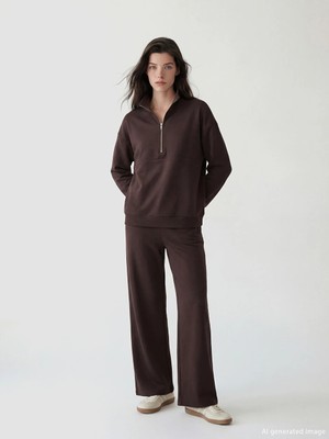LC Waikiki Kahverengi Beli Lastikli Geniş Paça Kadın Eşofman Altı