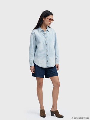 LC Waikiki Indigo Beli Lastikli Keten Karışımlı Kadın Jean Şort