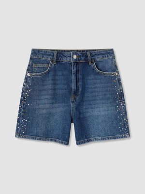 LC Waikiki Indigo Yüksek Bel Taşlı Kadın Jean Şort