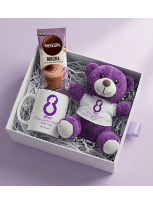 vegahediye v vega 8 Mart Dünya Kadınlar Gününe Özel Ayıcıklı Hediye Seti ( Peluş Ayıcık & Kupa & Mocha ) HR2006