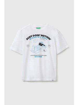 United Colors Of Benetton Erkek Çocukgarfield Baskı Detaylı Yuvarlak Yaka T-Shirt Beyaz 6-14 Yaş