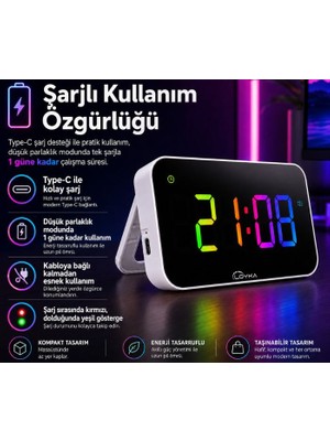 Loyka Neo Rgb Renkli Dijital Mini LED Saat | Şarjlı