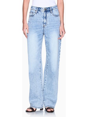 Armani Exchange Kadın Denim Yüksek Bel Düğmeli Geniş Paçalı Lacivert Jeans XW000100 AF21338-MB001