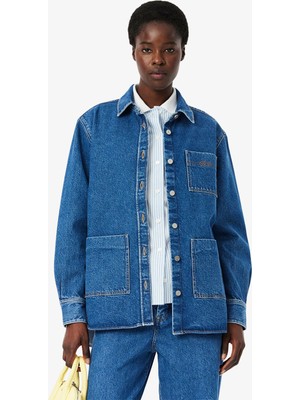 Lacoste Kadın Relaxed Fit Denim Lacivert Ceket