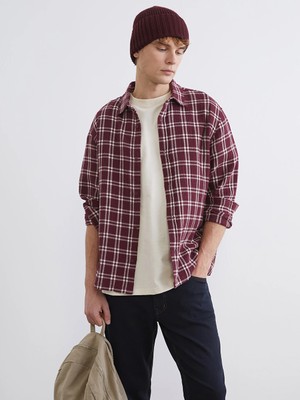 LC Waikiki Bordo Regular Fit Ekose Erkek Gömlek