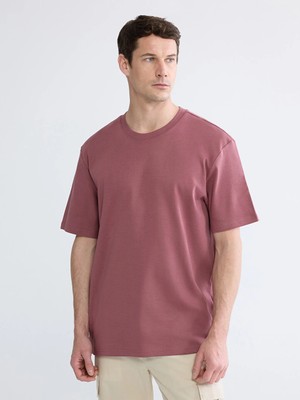 LC Waikiki Pembe Oversize Fit Bisiklet Yaka Baskılı Erkek Tişört