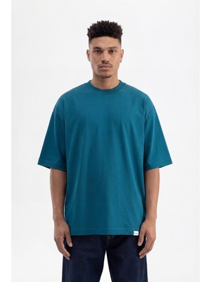 Machinist Erkek Basic Pamuklu Super Oversize Tişört Koyu Petrol