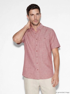 LC Waikiki Bordo Regular Fit Keten Karışımlı Erkek Gömlek