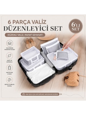 Tex Republic 6'lı Valiz Düzenleyici Set - Çok Amaçlı Düzenleyici Çizgili