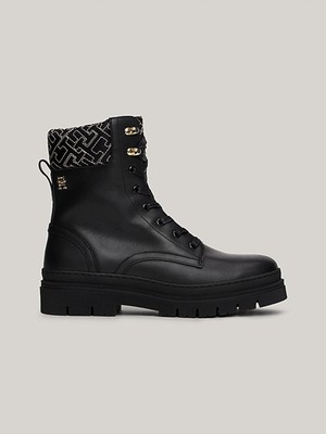 Tommy Hilfiger Kadın Marka Logo Işlemeli Marka Logo Detaylı Deri Siyah Bot & Bootie FW0FW08166-BDS