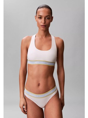 Calvin Klein Kadın Logo Desenli Elastik Bel Bantlı Askılı Beyaz Büstiyer LV00QF8692-YAS