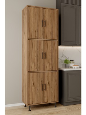 Aeka AE-3015 Mercan Atlantik Çam/atlantik Çam 6 Kapaklı Çok Amaçlı Dolap Raflı Mutfak Kiler Banyo 195*63*35 Çok Amaçlı Dolap