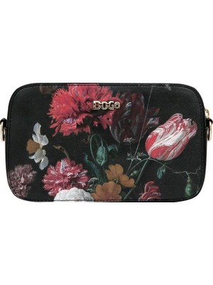 Dogo Kadın Vegan Deri Siyah El Çantası - Black Floral Tasarım