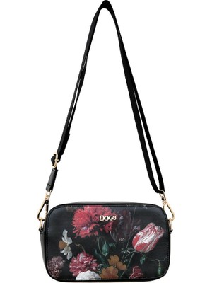 Dogo Kadın Vegan Deri Siyah El Çantası - Black Floral Tasarım