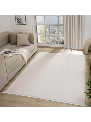 Pera Halı Krem Beyaz Kabartmalı Zikzak Çizgili Halı - MK0558KRL
