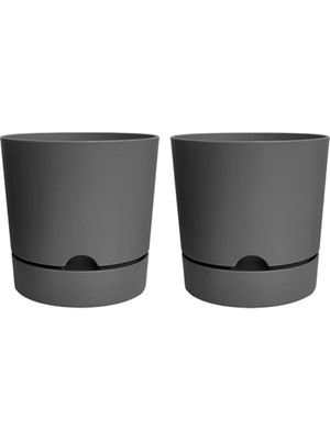 Fadem Store Drenajlı Plastik Saksı Seti, 2 Adet, 25 Cm, Gri Renk, 9 Litre Kapasite