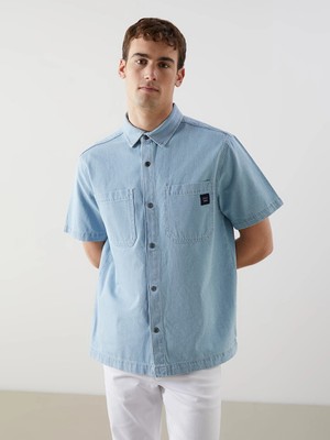 LC Waikiki Indigo Rahat Kalıp Kısa Kollu Erkek Jean Gömlek