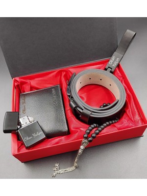 vegahediye v vega Özel Kutusunda Kişiye Özel Erkek Cüzdan & Zippo Çakmak& Kemer& Tesbih & Anahtarlık Hediye Seti  (Model 1)