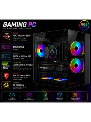 Apphirex Blood X55 Ryzen 5 5500 16GB Ram 512GB M2 SSD RTX5060 Masaüstü Oyun Bilgisayarı