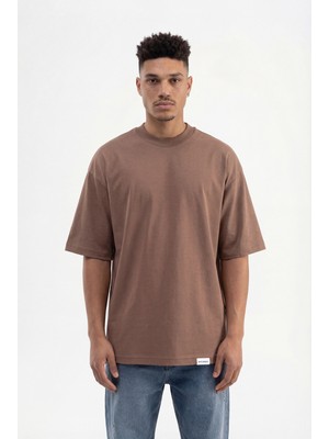 Machinist Erkek Basic Pamuklu Super Oversize Tişört Kakao