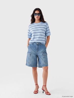 LC Waikiki Indigo Loose Fit Kadın Jean Kargo Şort