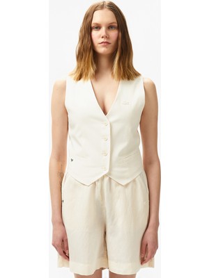 Lacoste Kadın Slim Fit Beyaz Yelek