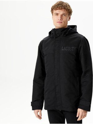 Lacoste Erkek Kapüşonlu Siyah Çıkarılabilir Yelek Detaylı Mont