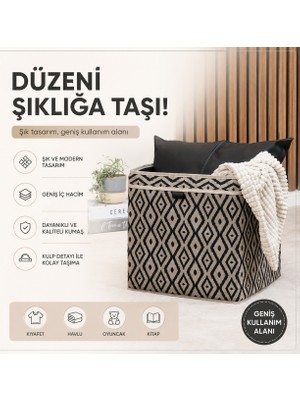 Tex Republic Alas Bohe Çok Amaçlı Kutu, Dolap Raf Düzenleyici, Dekoratif Saklama Kutusu (30X30X30 Cm)