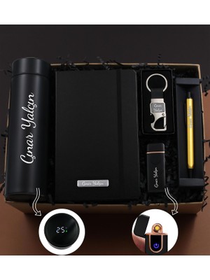 vegahediye v vega Kişiye Özel Premium Hediye Seti ( Dereceli Termos & USB Çakmak & Defter & Anahtarlık & Kalem)