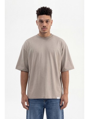 Machinist Erkek Basic Pamuklu Super Oversize Tişört Haki