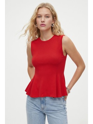 Ritnice Kadın Rowe %100 Pamuk Peplum Sıfır Kol Kırmızı Bluz