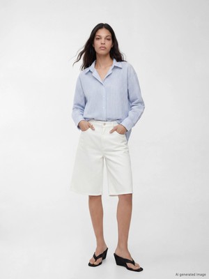 LC Waikiki Beyaz Bermuda Fit Kadın Jean Şortolon