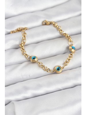 Erdo Ticaret Buğz 316L Çelik Nazar Model Gold Renk Kadın Bileklik