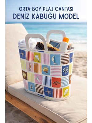 Nandy Home Orta Boy Deniz Kabuğu Desenli Silikon Plaj Çantası Hafif Taşınabilir Çok Amaçlı