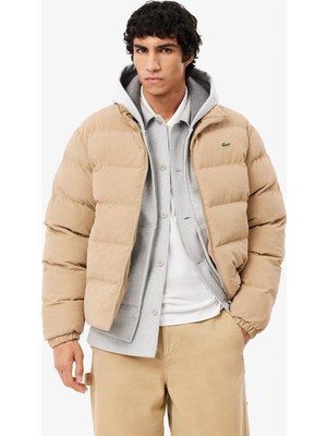 Lacoste Erkek Relaxed Fit Dik Yaka Kahverengi Şişme Mont