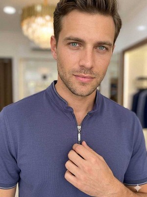 Beystil Erkek Lacıvert Slim Fit Yarım Fermuarlı T-Şhirt 263463