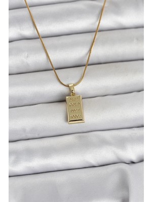 Erdo Ticaret Buğz 316L Çelik Zincir Gold Renk Külçe Altın Model Kadın Kolye