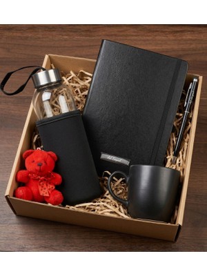 vegahediye v vega Kişiye Özel Defter & Touchpen Kalem & Kılıflı Cam Matara & Kupa Bardak & Ayıcık Anahtarlık Hediye Seti