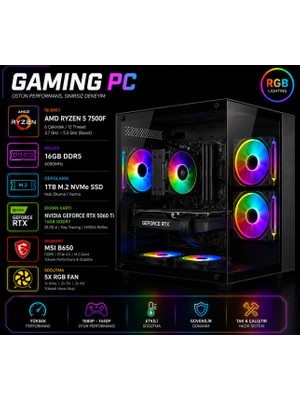 Apphirex Blood X65 Ryzen 5 7500F 16GB Ddr5 Ram 1tb M2 SSD RTX5060Tİ 16GB Masaüstü Oyun Bilgisayarı