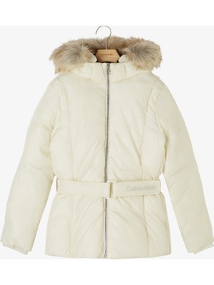 Calvin Klein Jeans Classic Belted Fur Çocuk Beyaz Mont