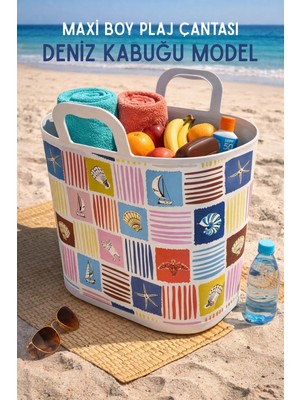 Nandy Home Deniz Kabuğu Desenli Maxi Boy Silikon Plaj Çantası – Ekstra Geniş Hacimli, Dayanıklı ve Şık Tasarım