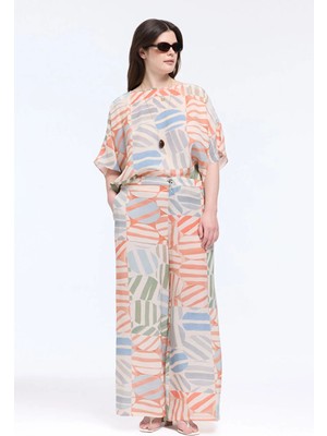 Love My Body Desenli Geniş Paça Pantolon Coral 153L9759001