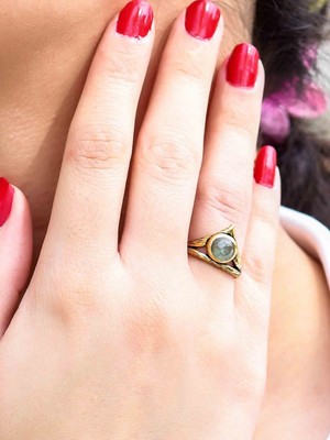 Esha Store Doğal Taş Yeşil Akik Doğal Taşlı Antik Model Kadın Ayarlanabillir Yüzük EUY72YA