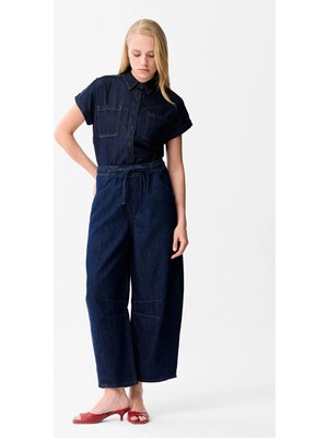 Love My Body Beli Lastikli Bol Denim Pantolon Lacivert 153LO032000