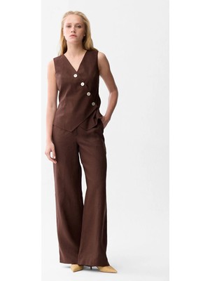 Love My Body Keten Cepli Bol Paça Pantolon Kahve 153L9368003