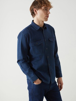 LC Waikiki Indigo Regular Fit Uzun Kollu Erkek Jean Gömlek