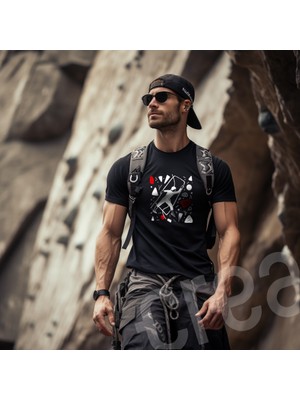 Creaeymer Tırmanış Spor Climbing Bisiklet Yaka Siyah Tişört - Unisex
