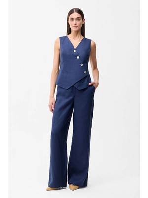 Love My Body Keten Cepli Bol Paça Pantolon Lacivert 153L9368003